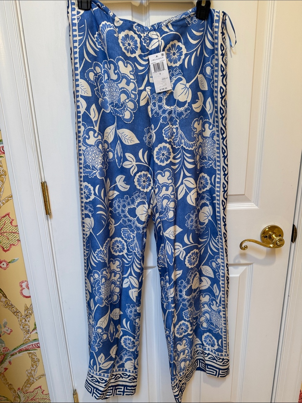 J. McLaughlin Blue & Cream Floral Wide-Leg Pants NWTp
